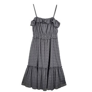 Tahari Black White Gingham Houndstooth Tiered Ruffle Midi Dress Womens Large